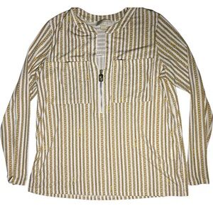 Womens Michael Kors Vneck Top Size LARGE Gold Chain Designer Blouse L